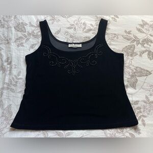 Vintage 90s Black Velvet Studded Square Neck Top 14 Whimsigoth Goth Vamp Grunge